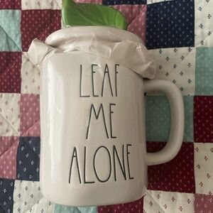 Rae Dunn Cream Mug with Green Leaf Lid